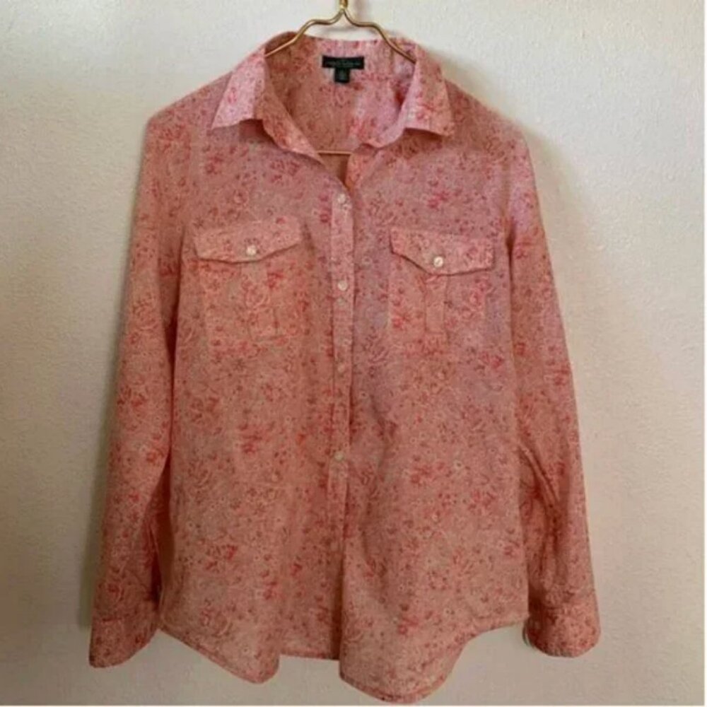 LRL Lauren Jeans Co. Long Sleeve Floral 100% Cotton Button Down Size Large